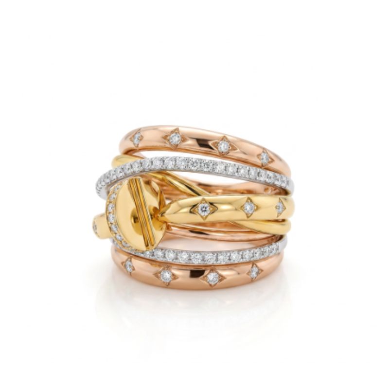 Tri-Color Multi-Row Nail Diamond Right Hand Ring - Image 2