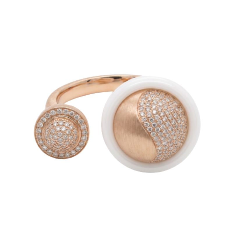 White Agate and Diamond Bypass Ring, 18kt Rose