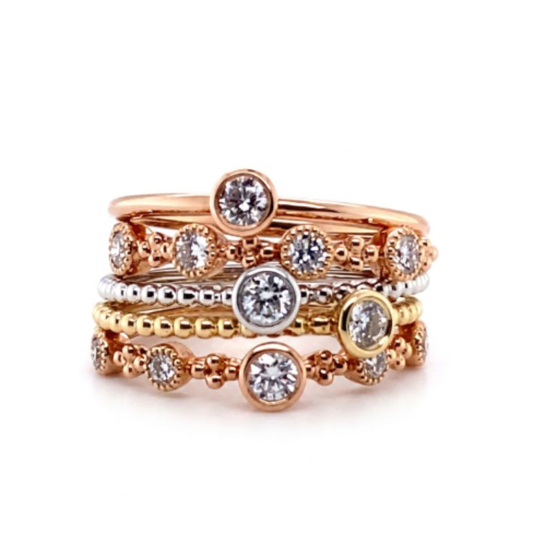 5 Stackable Diamond Bands  14kt yellow, rose nand white gold