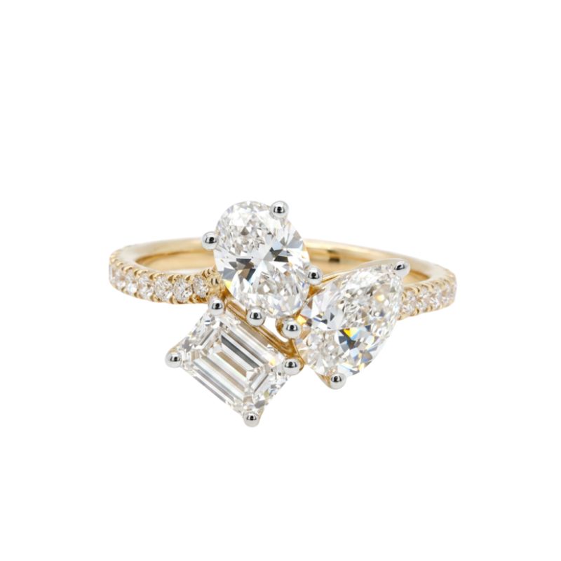 2.30ctw 3 Stone Center Lab Grown Fashion Ring, 14kt Yellow