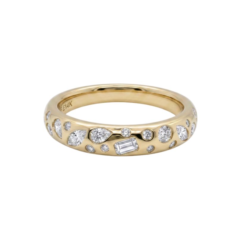 4.0mm Wide Scattered Diamond Band, 14kt Yellow