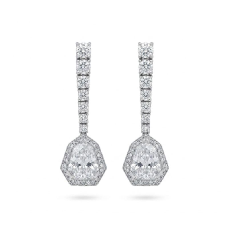3.00ct Drop Earrings with Bullet and Round Diamonds, 14kt White