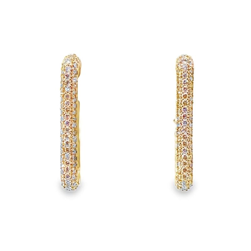 Gold Pave Set Square Hoop Earrings - Image 2
