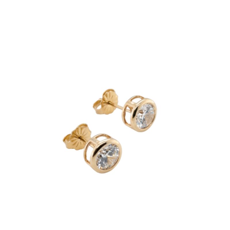 6.0mm CZ Bezel Stud Earrings, 14kt Yellow - Image 2