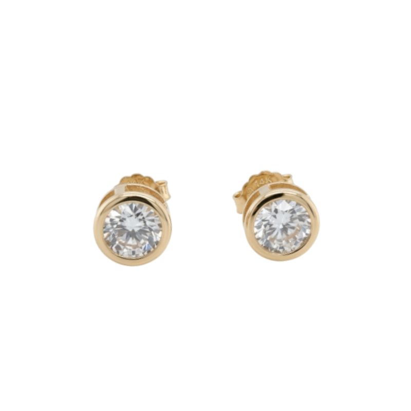 6.0mm CZ Bezel Stud Earrings, 14kt Yellow