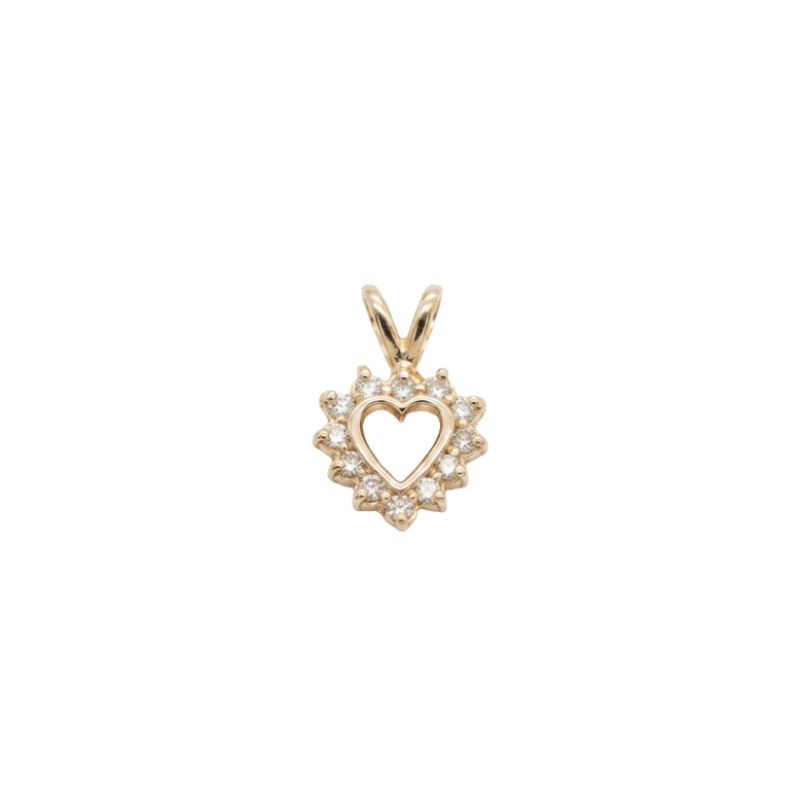 0.25ctw Diamond Small Vintage Heart Pendant, 14kt Yellow