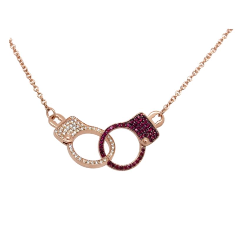 Ruby Diamond Hand Cuff Pendant on Chain, 14kt