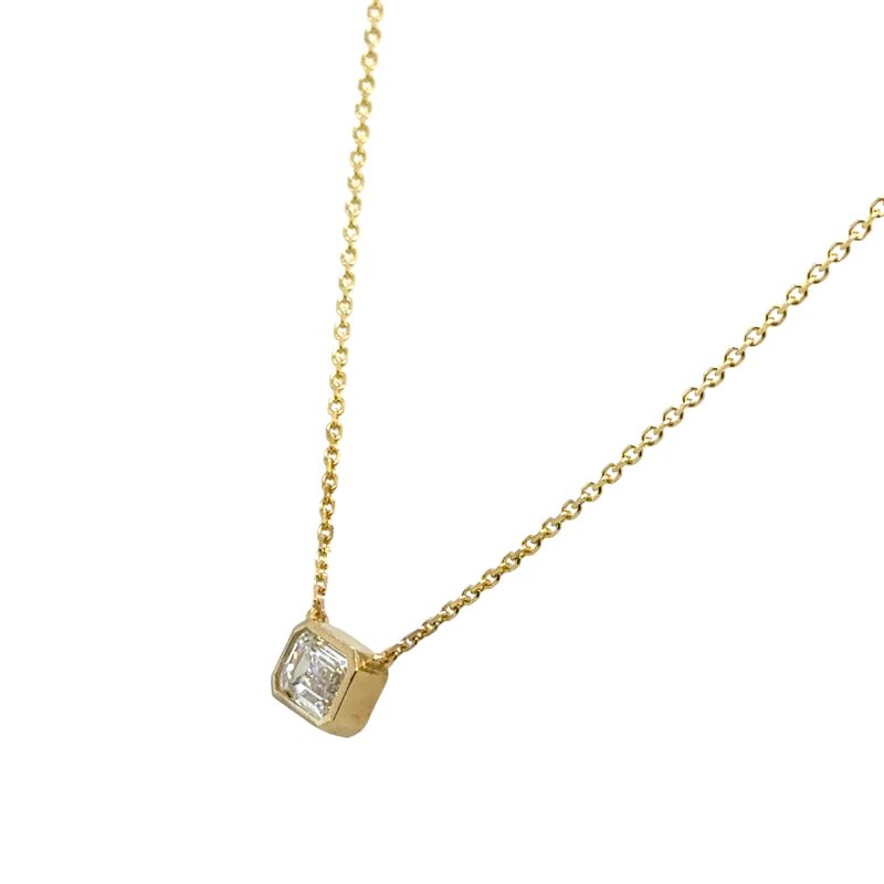 Emerald-Cut Diamond Bezel Pendant Necklace in Yellow Gold - Image 2