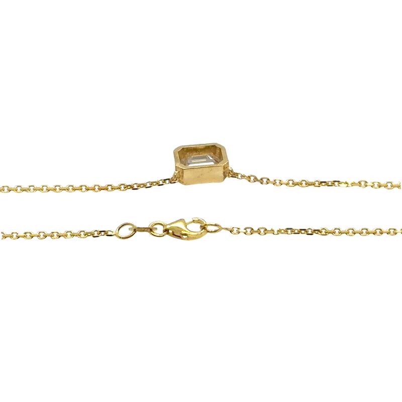 Emerald-Cut Diamond Bezel Pendant Necklace in Yellow Gold - Image 3