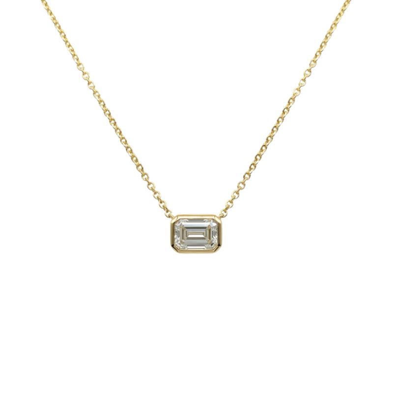 Emerald-Cut Diamond Bezel Pendant Necklace in Yellow Gold