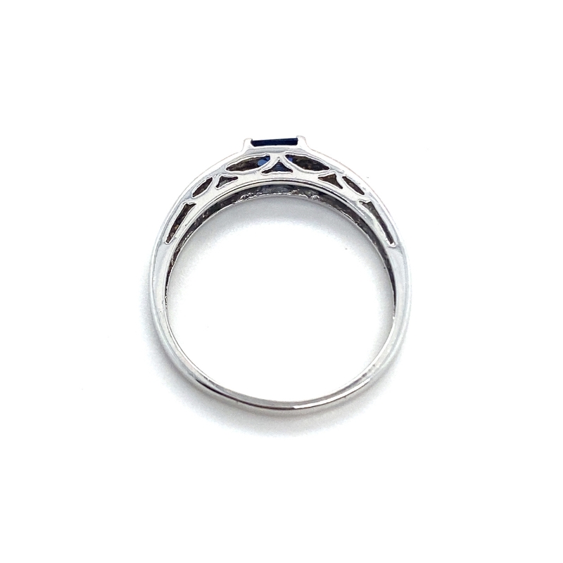 4mm Sapphire Step Cut Ring with 2 Small Diamonds, 10kt White Gold - Image 3