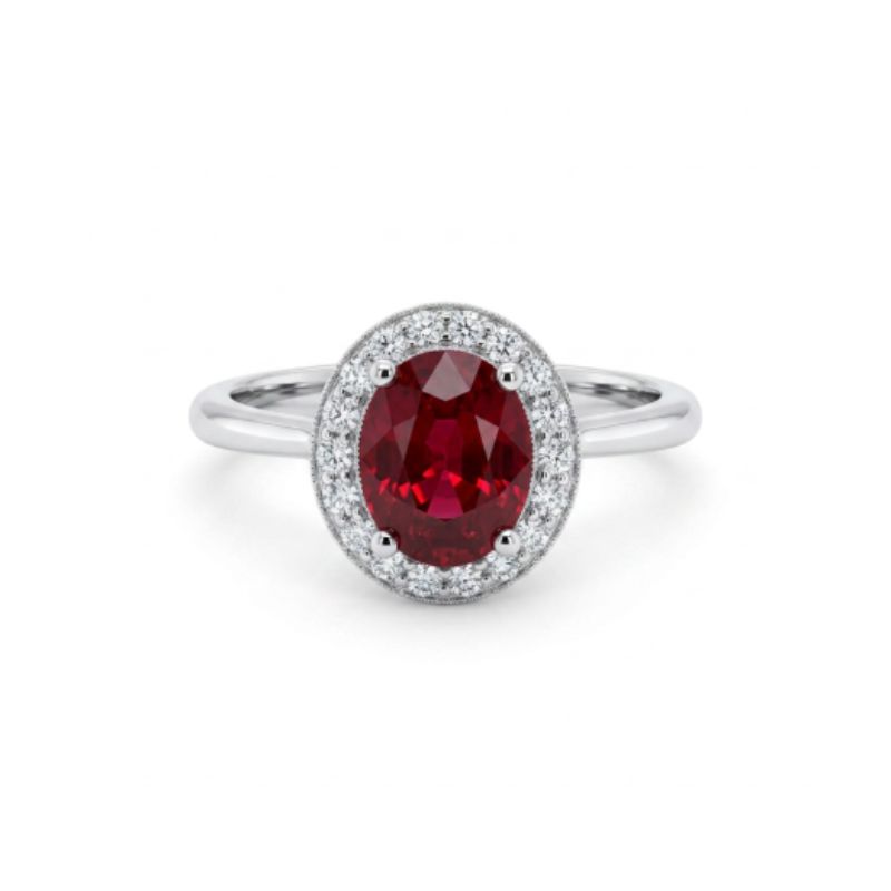 Oval Ruby Diamond Halo Ring