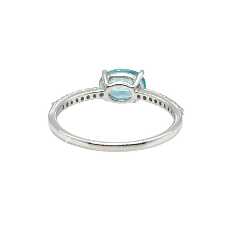 1.00ct Oval Blue Apatitie RIng with Diamonds, 14kt White - Image 2