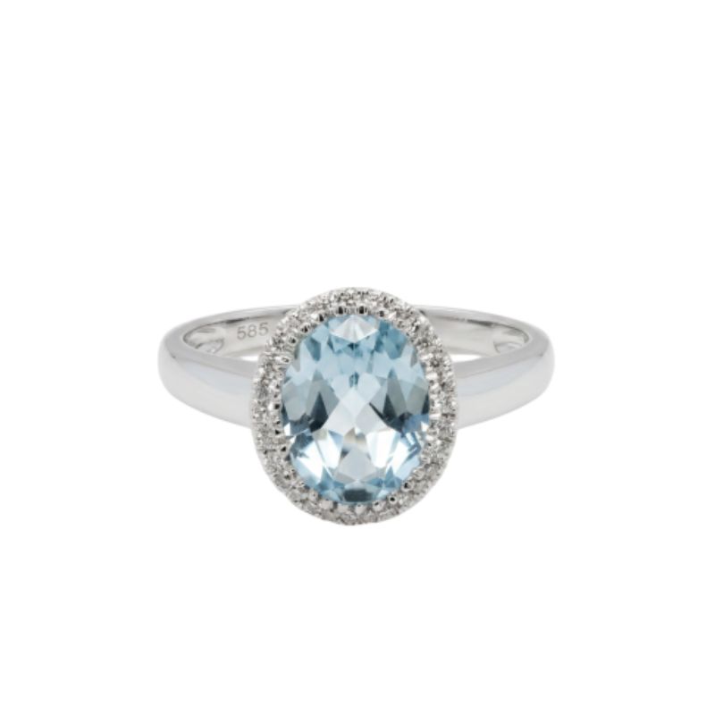 1.85ct Sky Blue Toapz Diamond Halo Ring, 14kt White