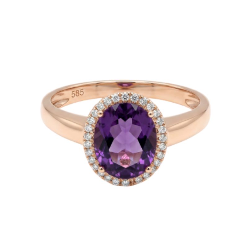 1.70ct Oval Amethyst Diamond Halo Ring, 14kt Rose