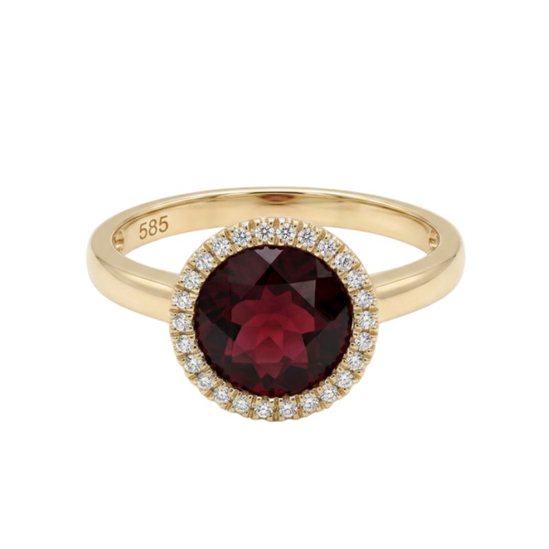 2.00ct Garnet Diamond Halo Ring, 14kt Yellow