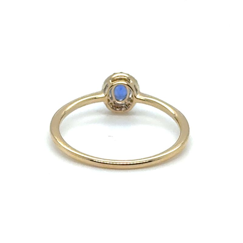 0.25ct Oval Blue Sapphire Petite Diamond Halo Ring, 14kt Yellow - Image 2