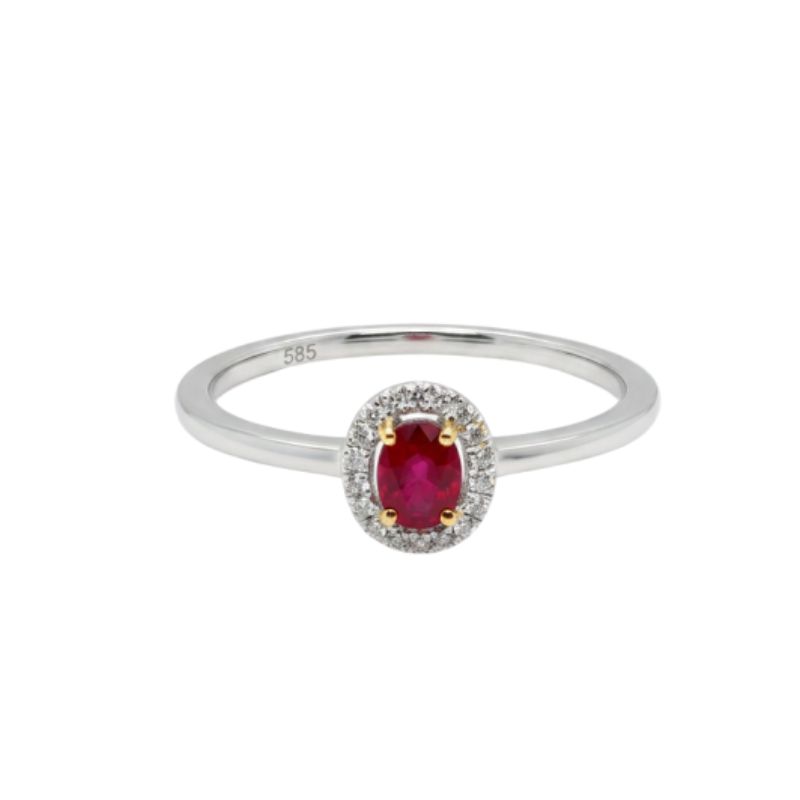 0.25ct Oval Ruby Petite Diamond Halo Ring, 14kt White