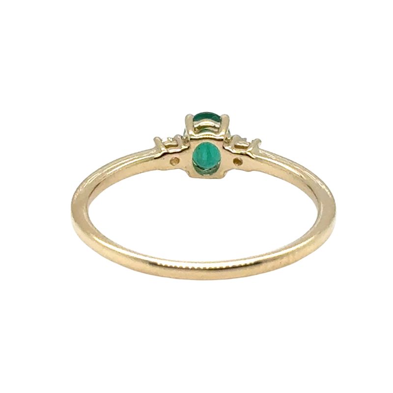 Oval Emerald and Diamond Three Stone Ring, 14kt Yellow - Image 2
