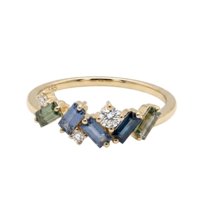 0.75ctw Multi Color Baguette Sapphire Dimaond Ring, 14kt Yellow