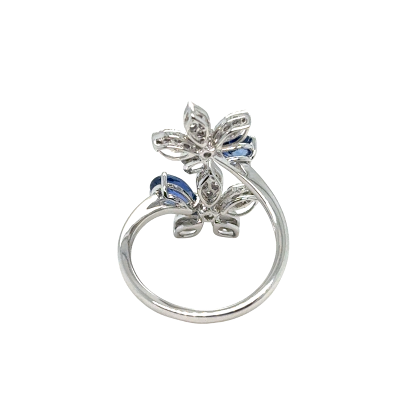 Floral Bypass Ring 0.50ct Diamond and 1.00ct Blue Sapphire, 14kt white - Image 2