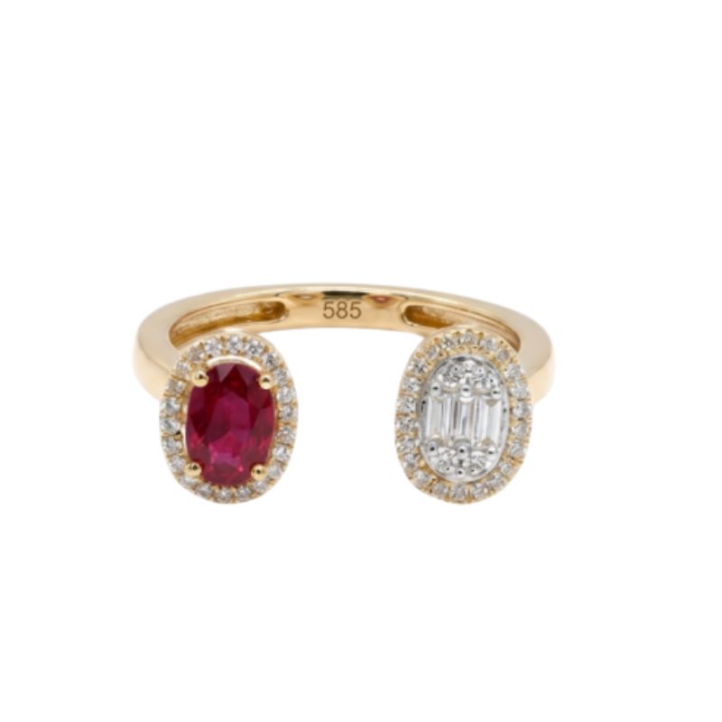 0.50ct Oval Ruby and Oval Diamond Bypass Ring, 14kt Yellow