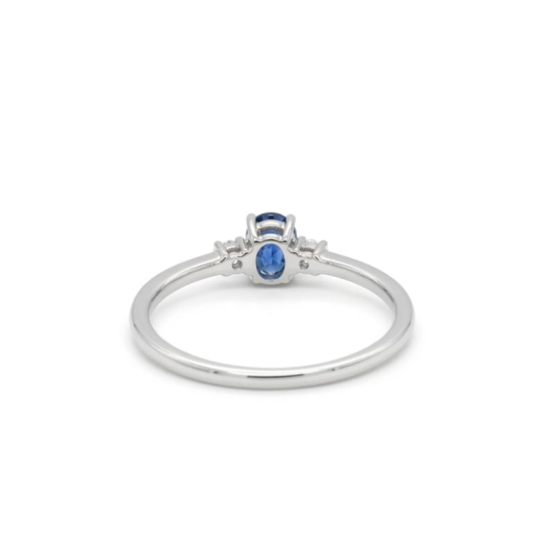Oval Sapphire and Diamond Three Stone Ring, 14kt White - Image 2