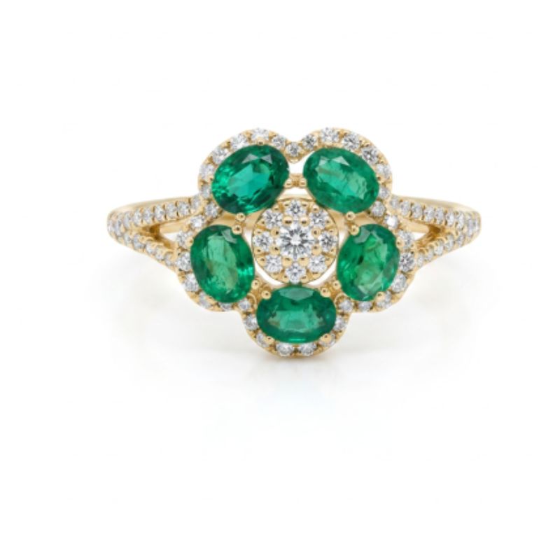 Blossom Emerald and Diamond Ring, 14kt Yellow
