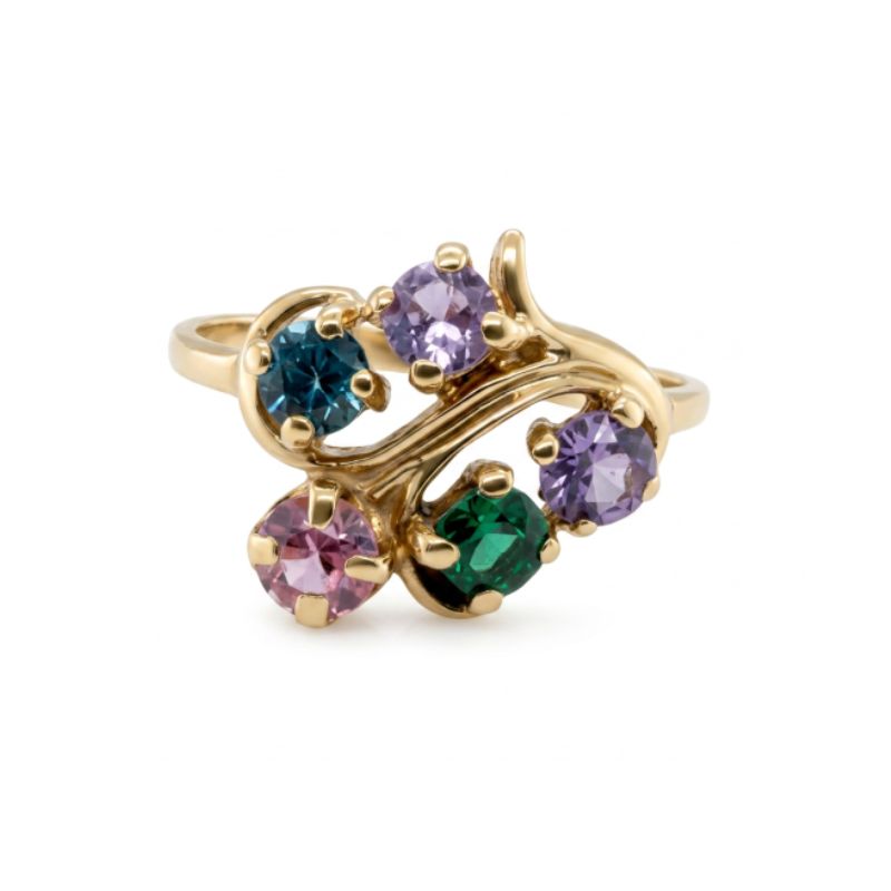 Vintage 5 Stone Multicolor Ring, 14kt Yellow