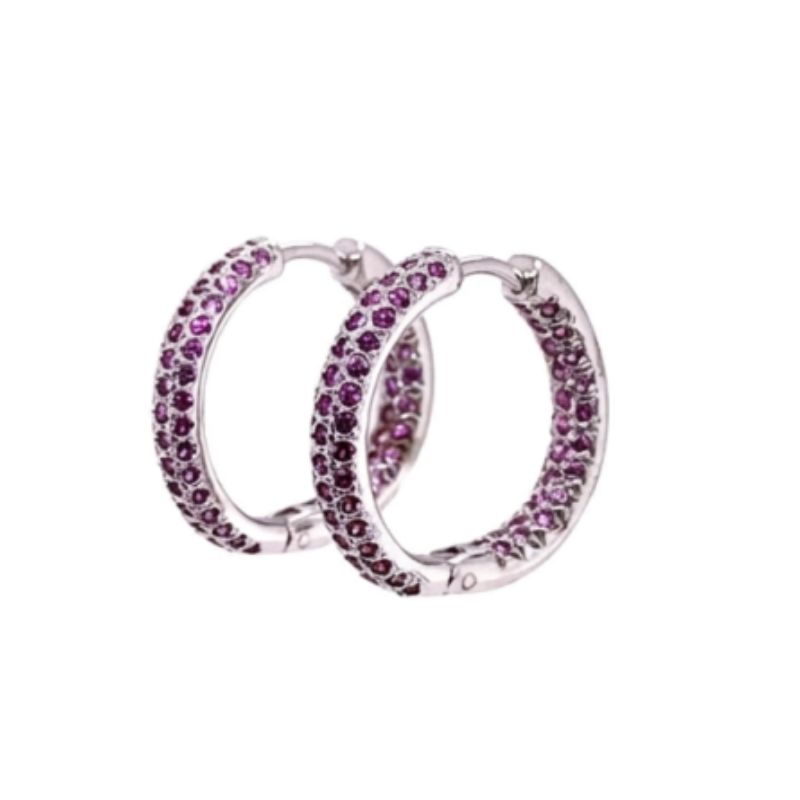 Pink Sapphire Pave Hinged Hoop, 14kt white gold
