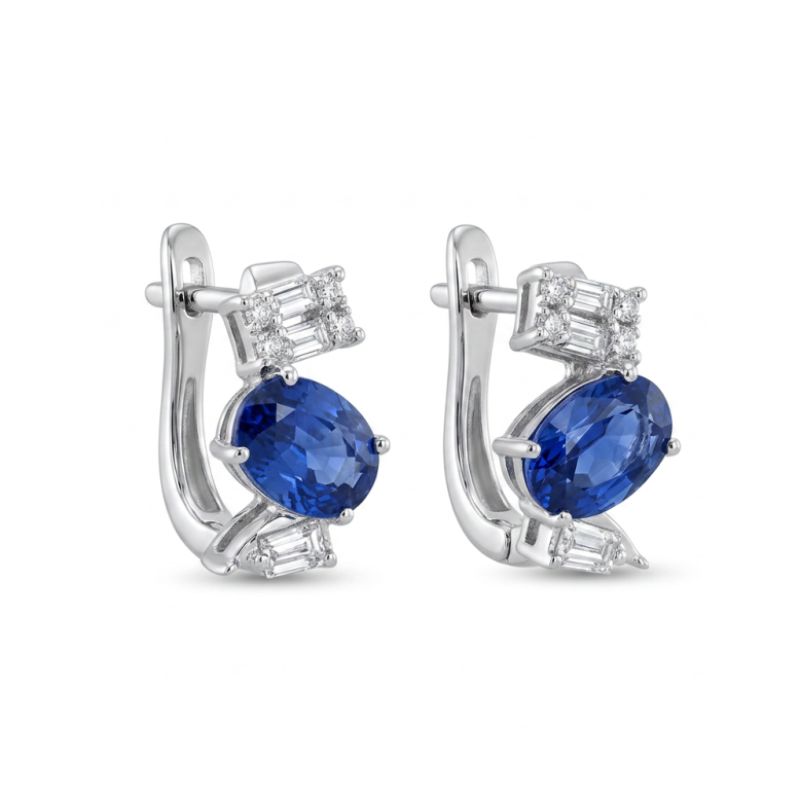 2.00ctw Oval Sapphire Asbstact Huggies, 14kt White