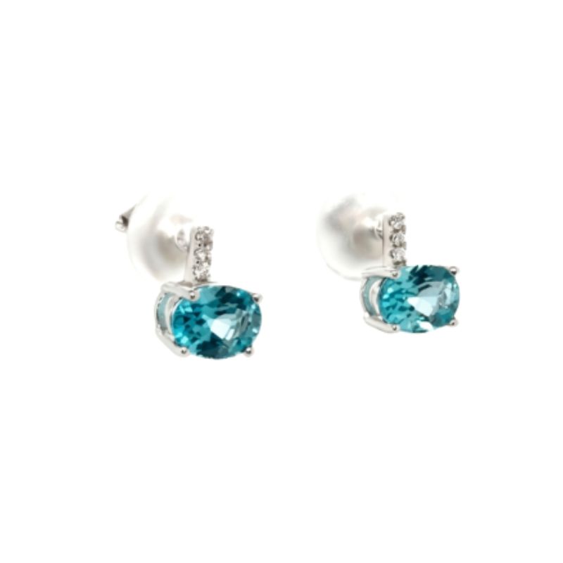 Oval Drop Blue Apatite and Diamond Earrings, 14kt White