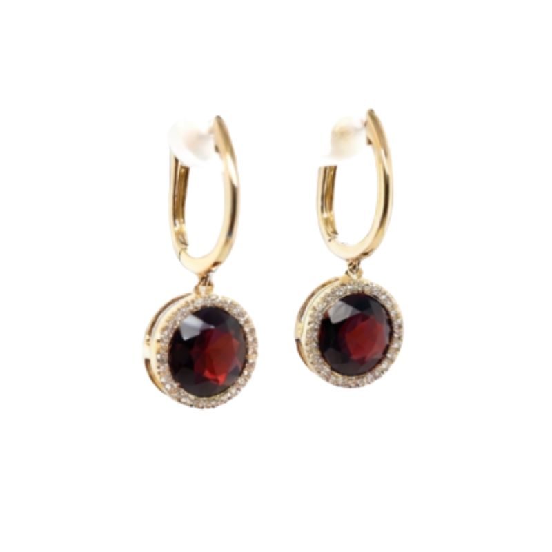 4.00ctw Garnet Diamond Halo Drop Earrings, 14kt Yellow - Image 2