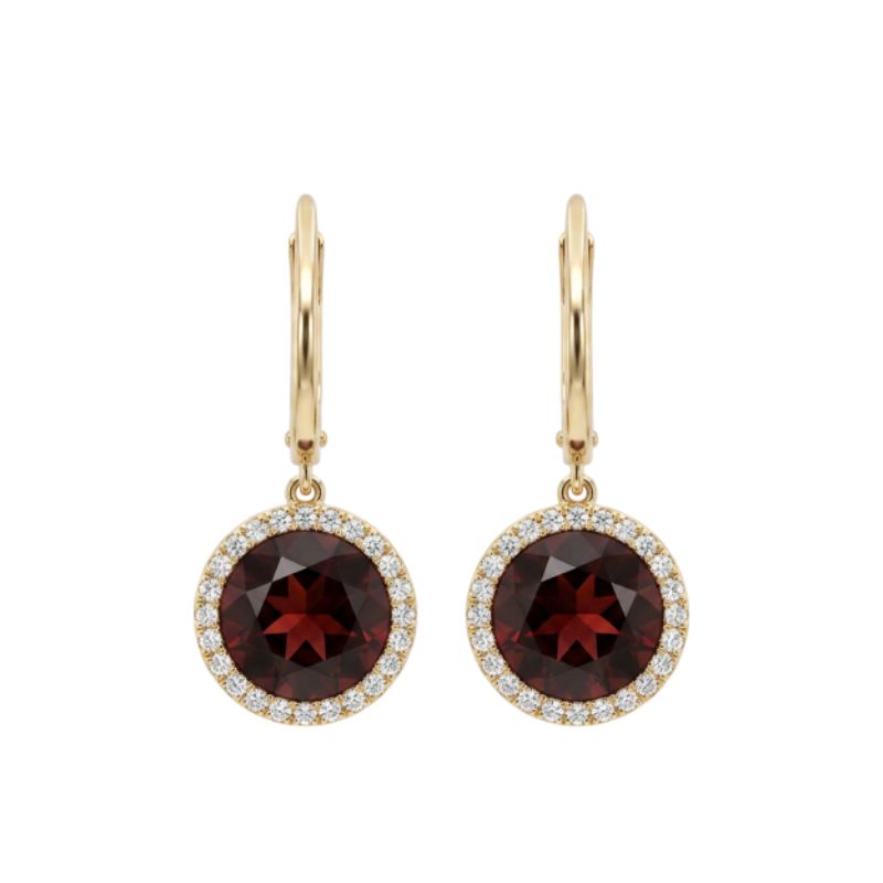 4.00ctw Garnet Diamond Halo Drop Earrings, 14kt Yellow