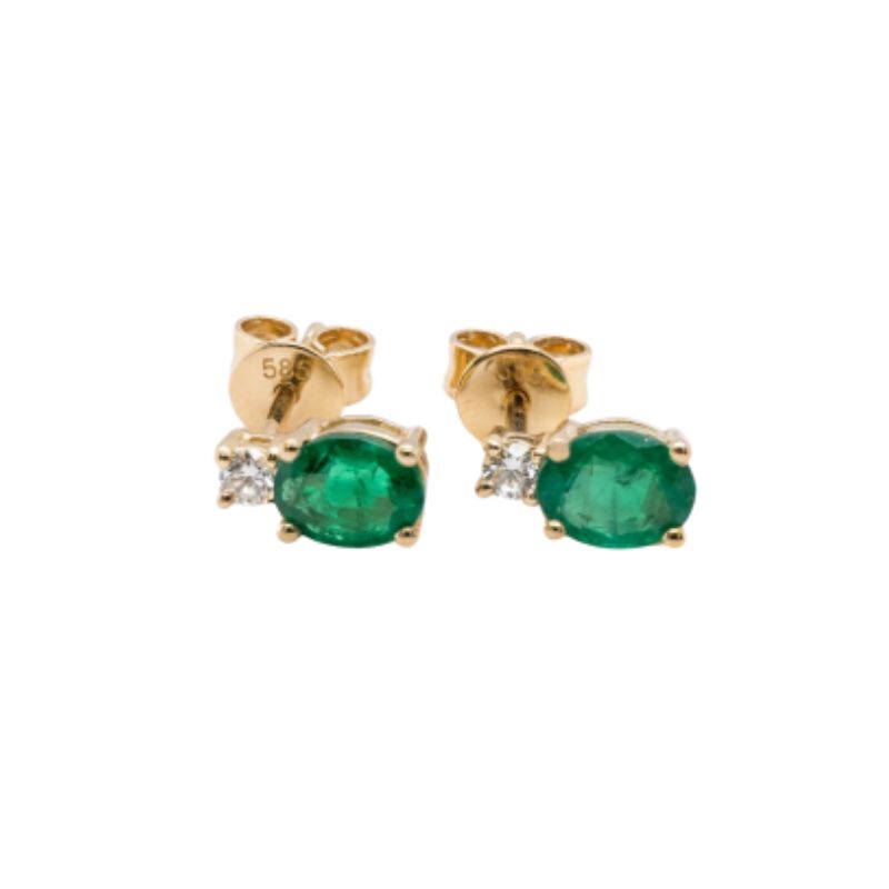 0.65ctw Oval Emerald and Diamond Studs, 14kt Yellow