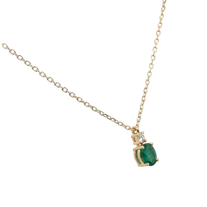 0.25ct Oval Emerald and Diamond Solitair Pendant, 14kt - Image 2