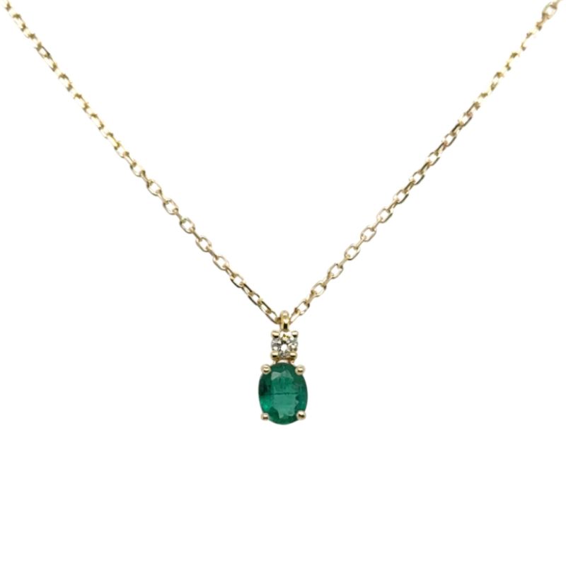 0.25ct Oval Emerald and Diamond Solitair Pendant, 14kt
