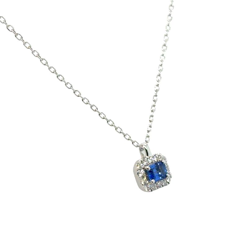 0.25ct AA Blue Sapphire Diamond Halo Pendant on Chain, 14kt - Image 2
