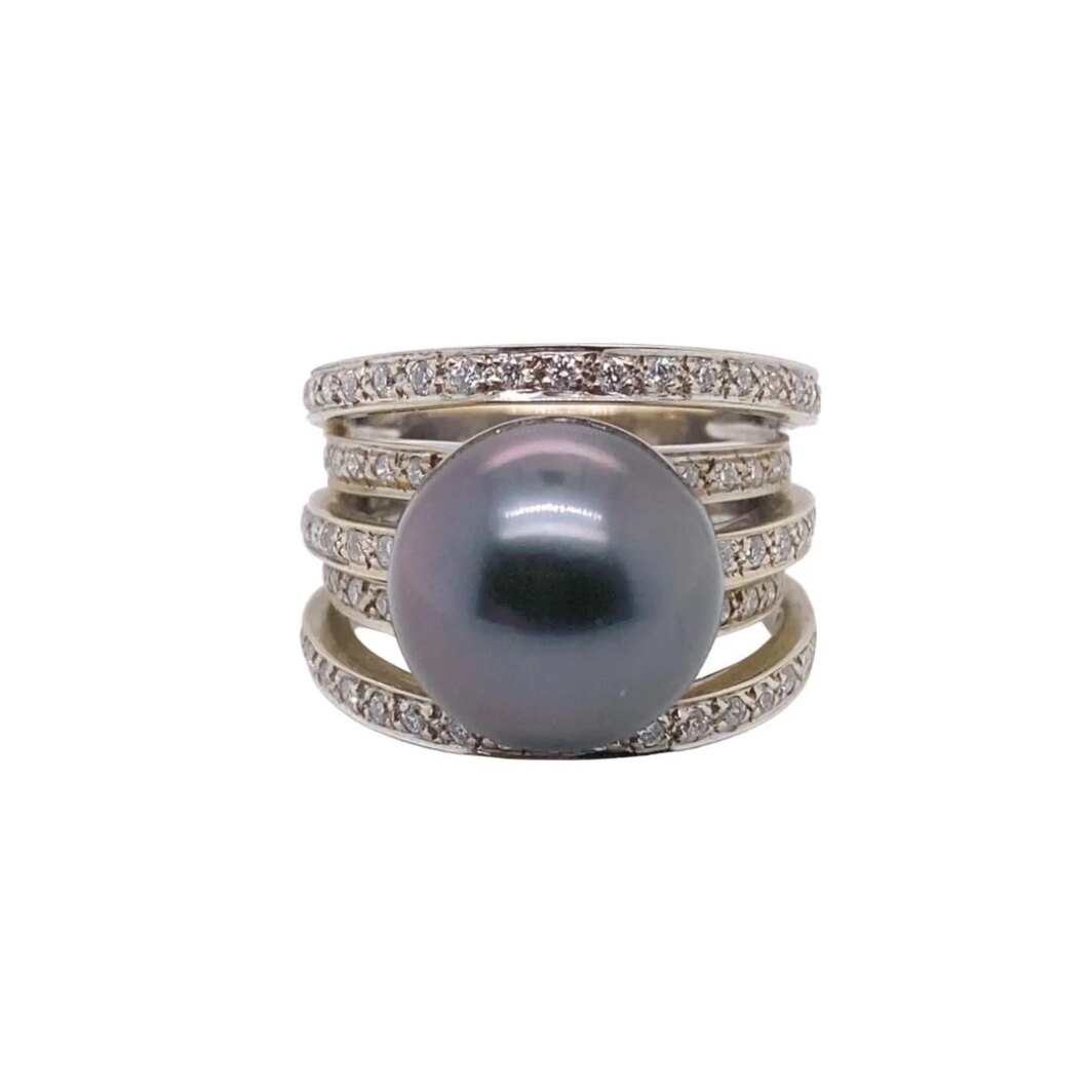 Tahitian Pearl and Diamond Multi-Layer Ring