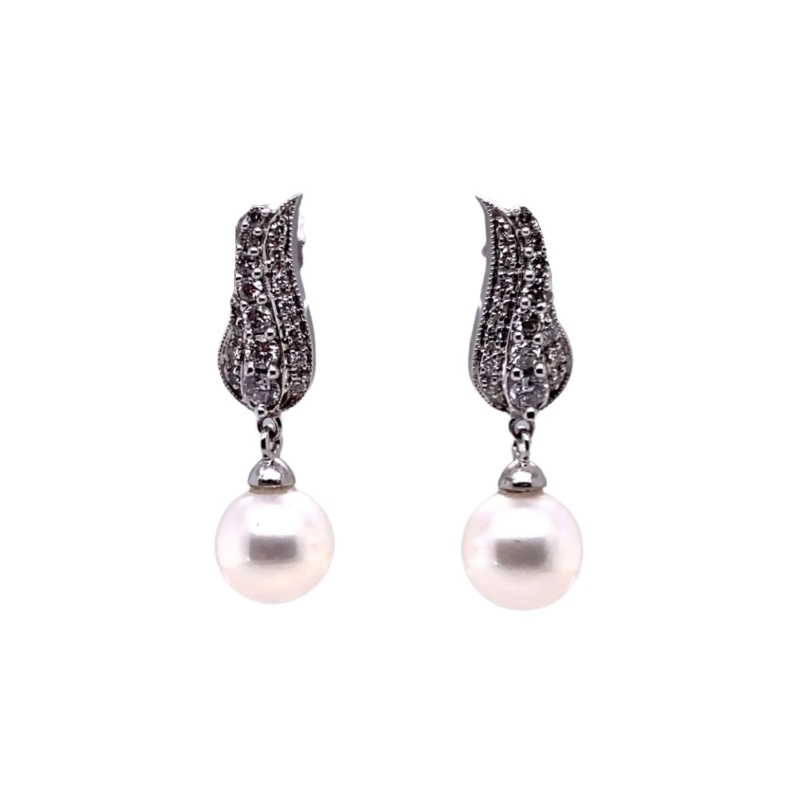 Diamond Teardrop and Pearl Drop Earrings