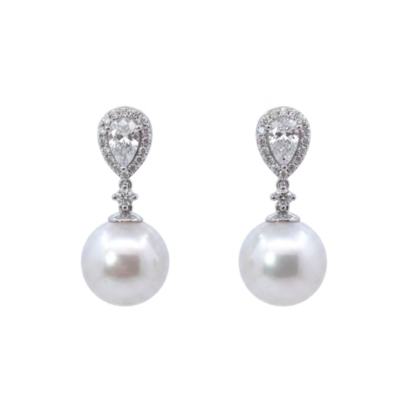 11mm Acoya Culural Pearl and 1.00ctw Diamond Drop Earrings