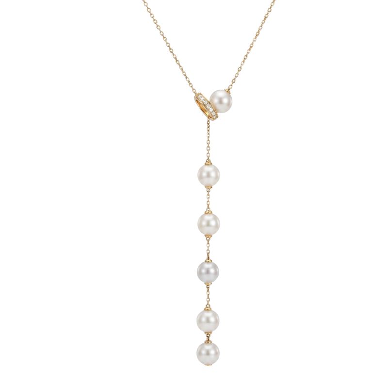 Pearl and Diamond Lariat Necklace, 14kt Yellow Italy - Image 2