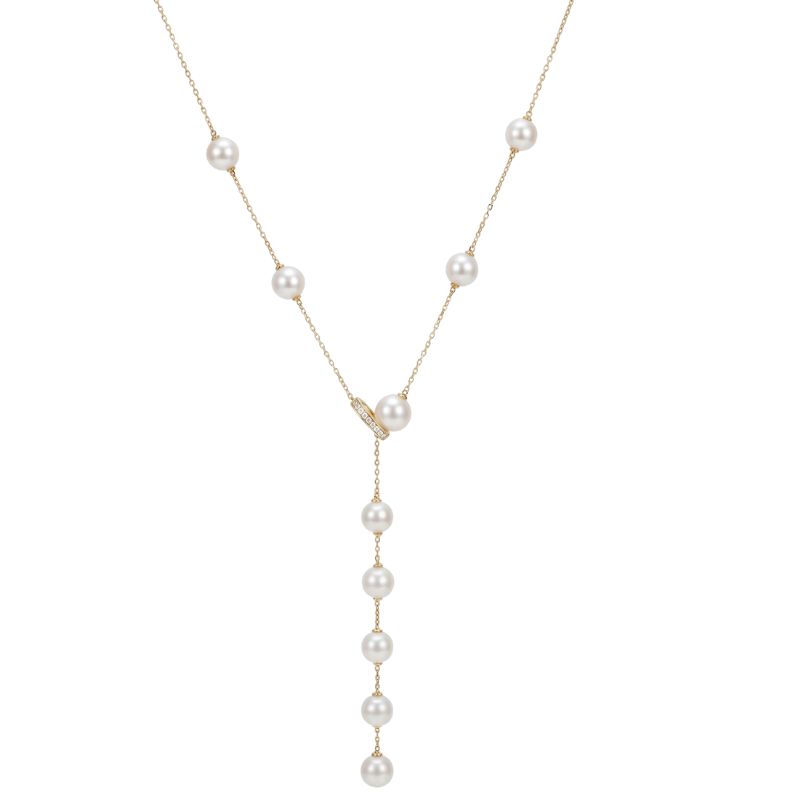 Pearl and Diamond Lariat Necklace, 14kt Yellow Italy