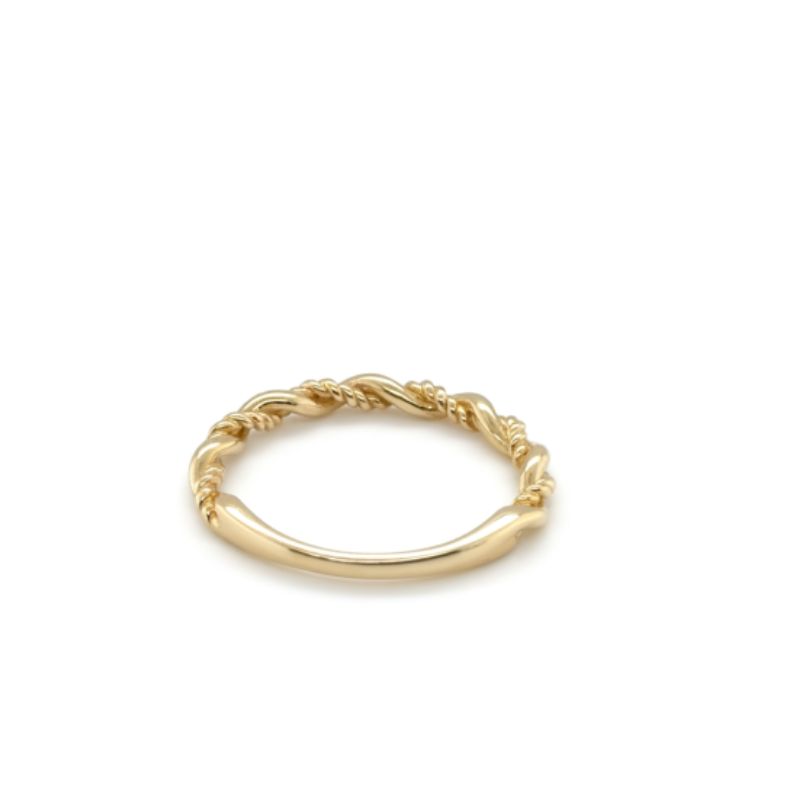 Braided Gold Ring, Polished and Twisted Wire, 14kt Yellow Italy - Image 2