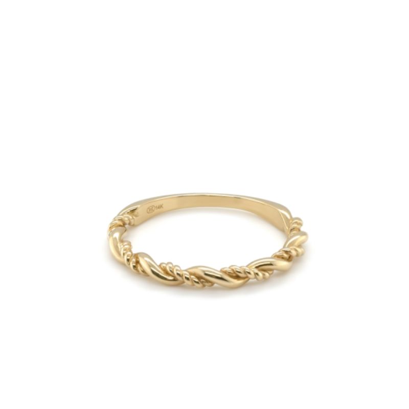 Braided Gold Ring, Polished and Twisted Wire, 14kt Yellow Italy