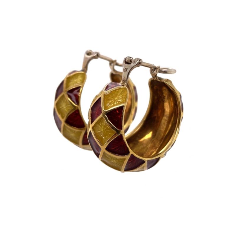 Vintage Boris Lebeau Enamel, 18kt Yellow Clip on Earrings