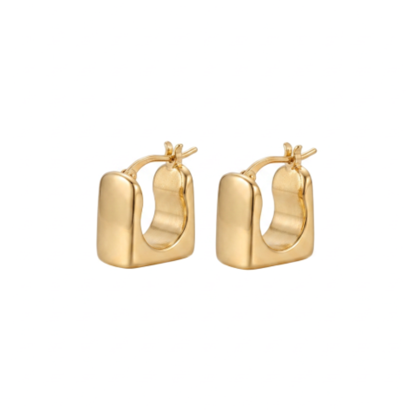 8.5mm Wide Square Polished Hoops, 14kt Yellow Italy