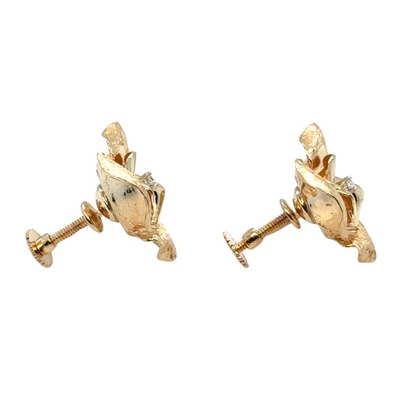 Vintage Flower Earrings, 14kt Yellow - Image 2