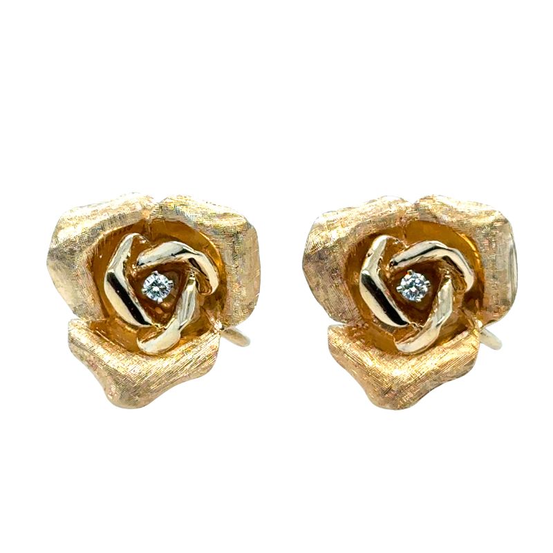 Vintage Flower Earrings, 14kt Yellow