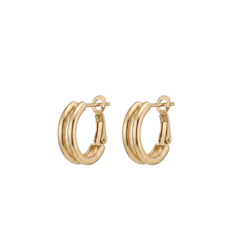 Small Oval Double Line Hoops, 14kt Gold Italy